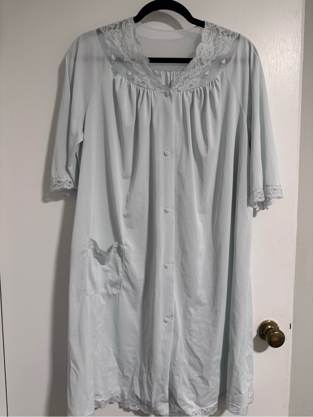 Vintage Shadowline Nightgown Robe Medium Sheer Blue Button Lace Yoke Housedress